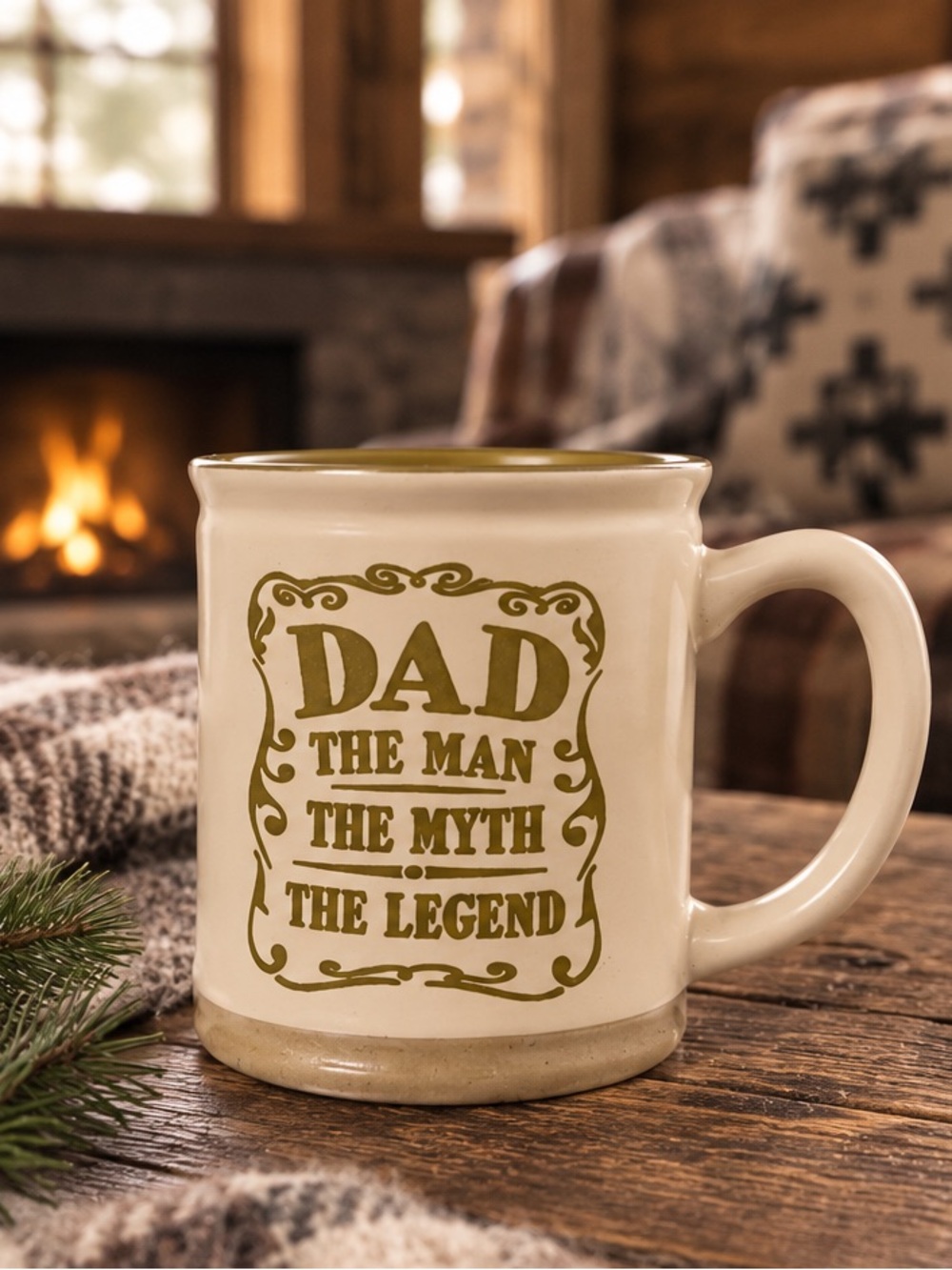 'Dad The Man The Myth The Legend' Ceramic Mug - Cream with Olive Accents